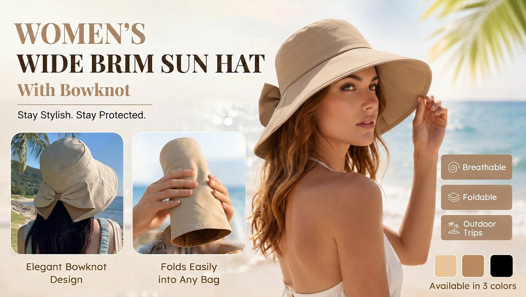 Women's Bowknot Wide Brim Sun Protective Hat