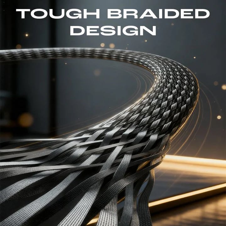 📱65W Braided Fast Charge Cable With Built-in Phone Stand