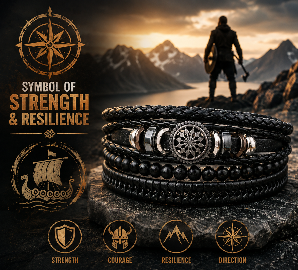 VikingCompass – Norse Leather Guidance Bracelet