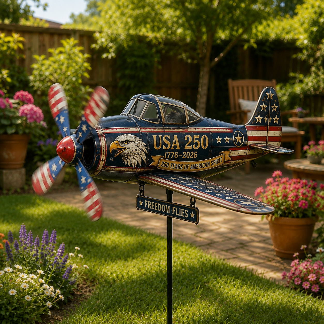 USA 250 Vintage Plane Metal Wind Spinner
