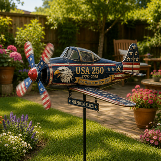 USA 250 Vintage Plane Metal Wind Spinner