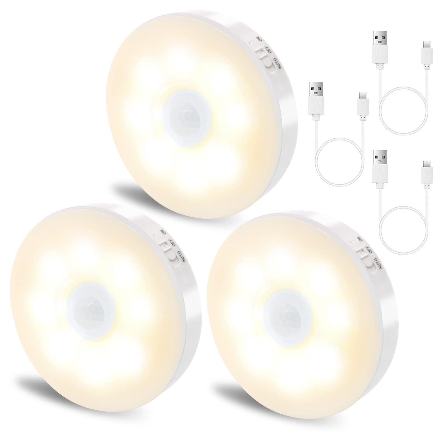 3/6 Pack 8LEDs Rechargeable Motion Sensor Night Lights