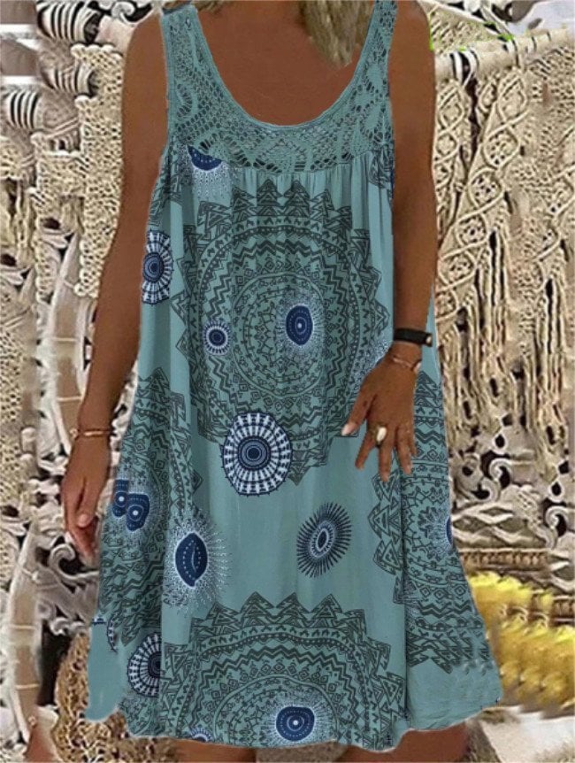 BreezeBloom – Sleeveless Summer Print Dress