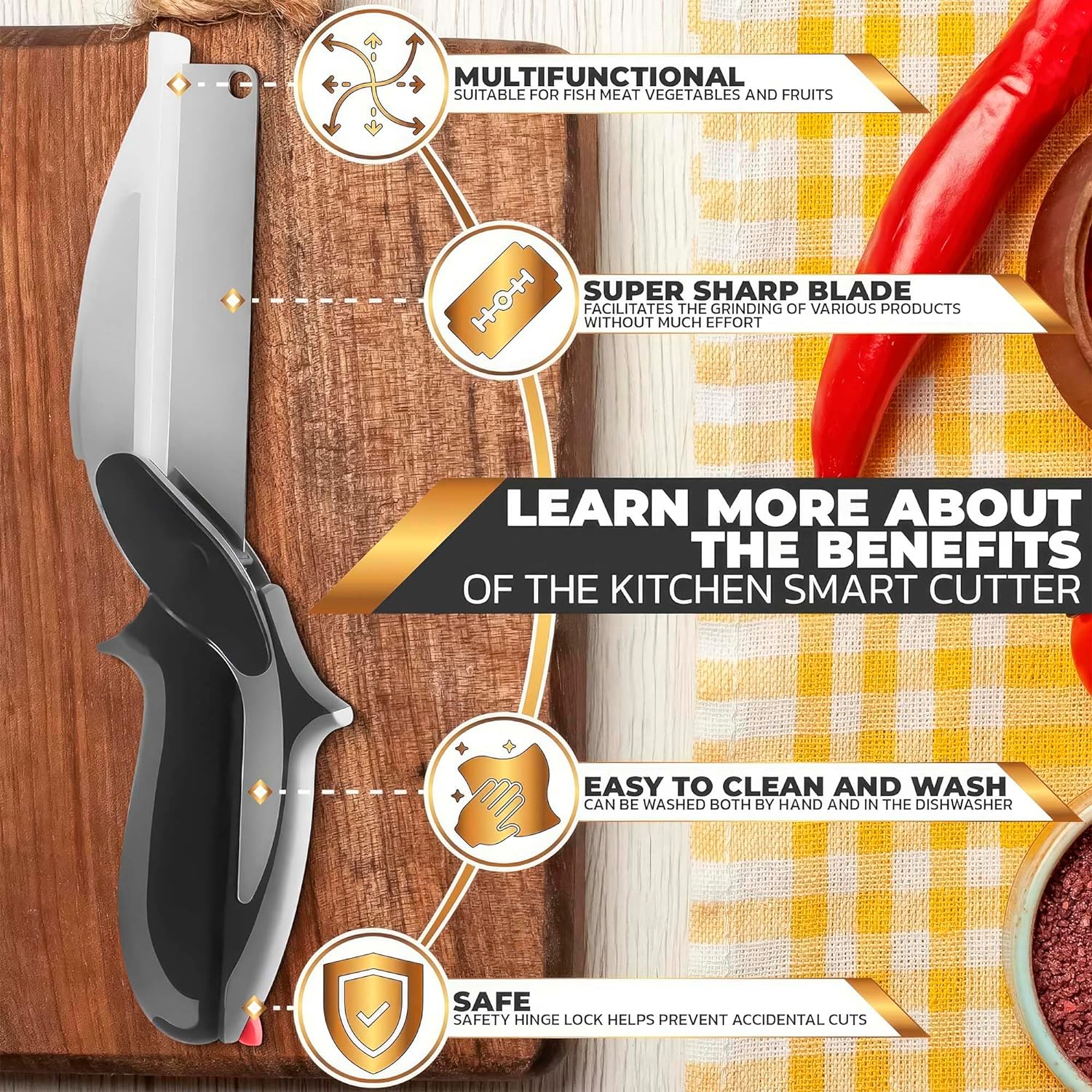 TitanChef –  Stainless Slicer Scissors With Built-in Cutting Board
