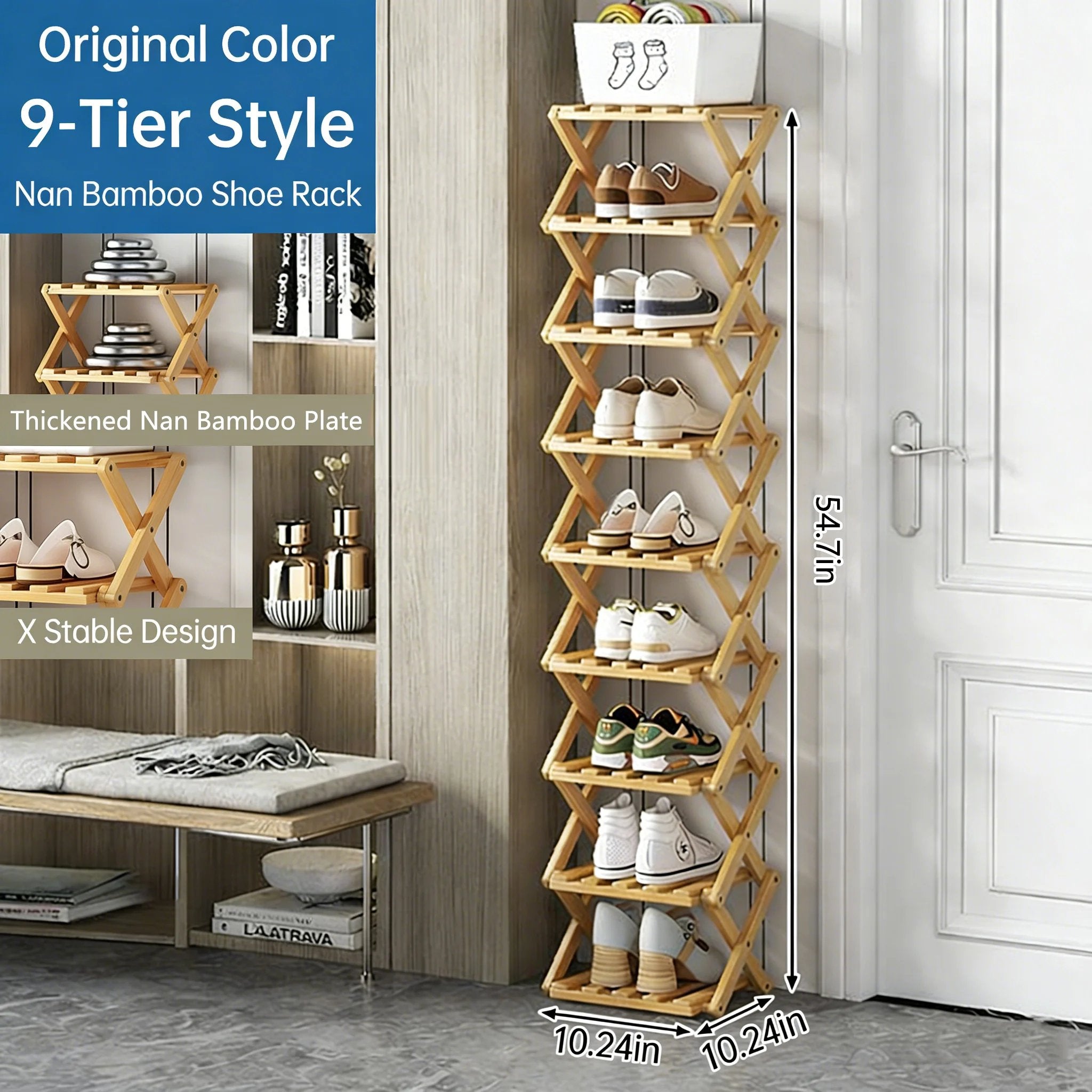 The 9-Tier No-Assembly Bamboo Rack !🌿👟