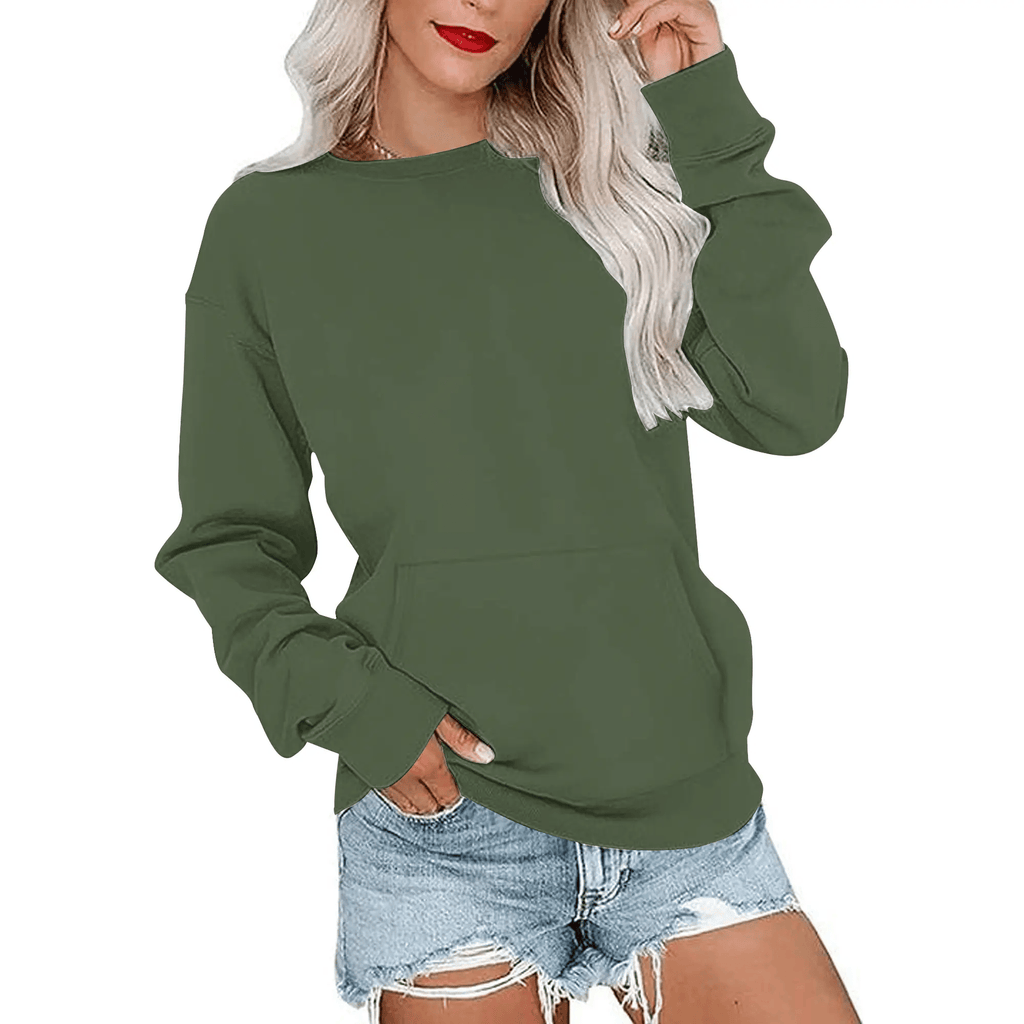 AUSELILY Women's Crewneck Hoodless Sweatshirt With Kangaroo Pocket Fleece Longsleeve Oversized Casual Style Shirt Lightweight Pullover 2026