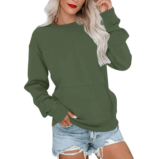 AUSELILY Women's Crewneck Hoodless Sweatshirt With Kangaroo Pocket Fleece Longsleeve Oversized Casual Style Shirt Lightweight Pullover 2026