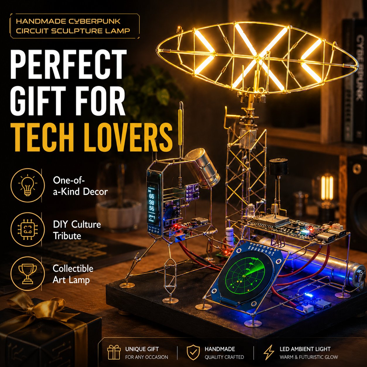 Handmade Cyberpunk Circuit Sculpture Lamp