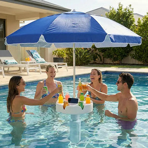 Floating Pool Umbrella with Bar and Base