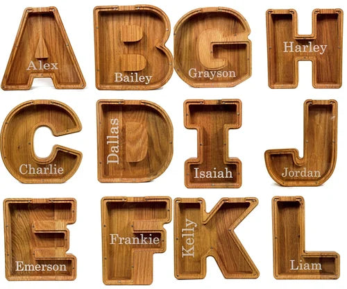 Wooden Custom Letter Piggy Bank For Kids marnetic