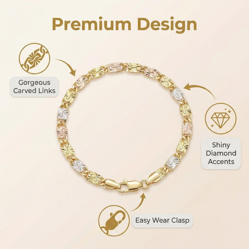 GoldenBlend – Three-Tone Link Bracelet