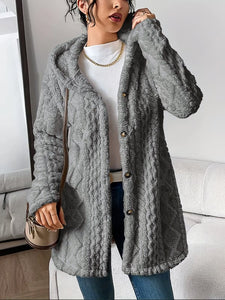⏰Hot Sale-Womens Fuzzy Fleece Button Down Jacket Hooded Open Front Cardigan Sweater(BUY 2 FREE SHIPPING)