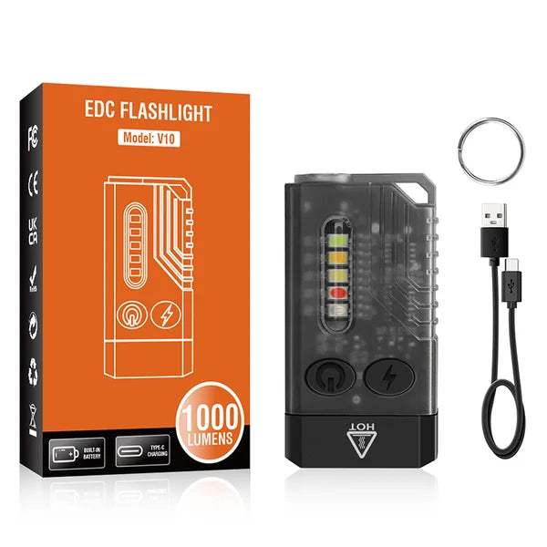 EDC Flashlight with Red UV Blue Light -Super Bright 1000LM