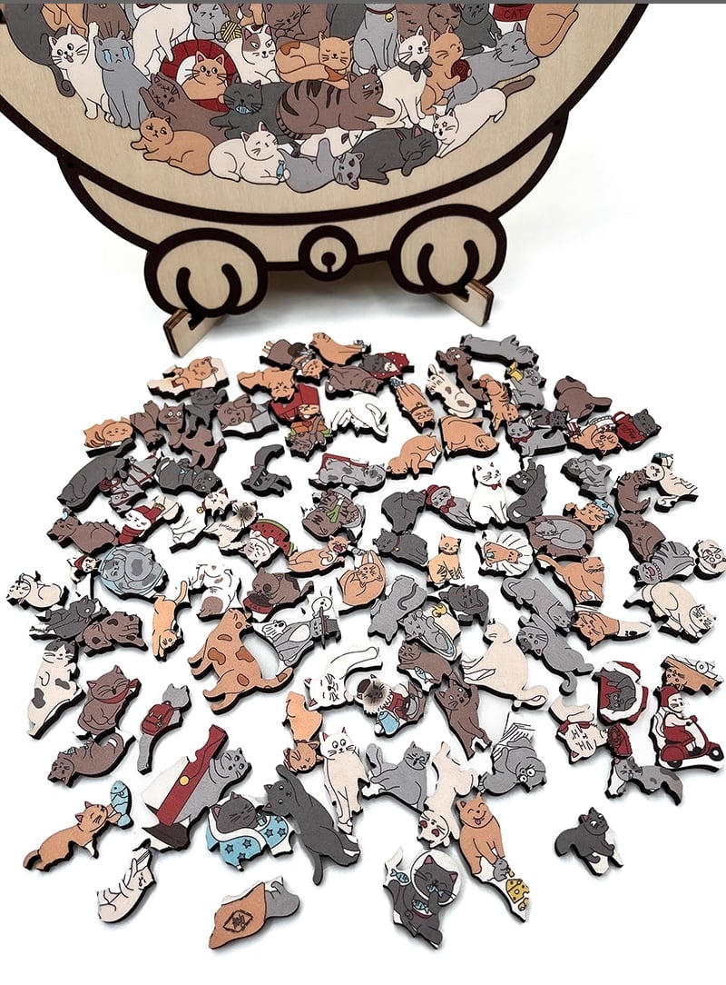 Cattitude - Morandi-Colored Wooden Puzzle