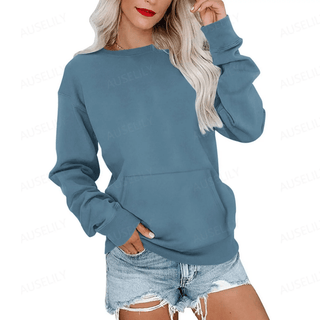 AUSELILY Women's Crewneck Hoodless Sweatshirt With Kangaroo Pocket Fleece Longsleeve Oversized Casual Style Shirt Lightweight Pullover 2026