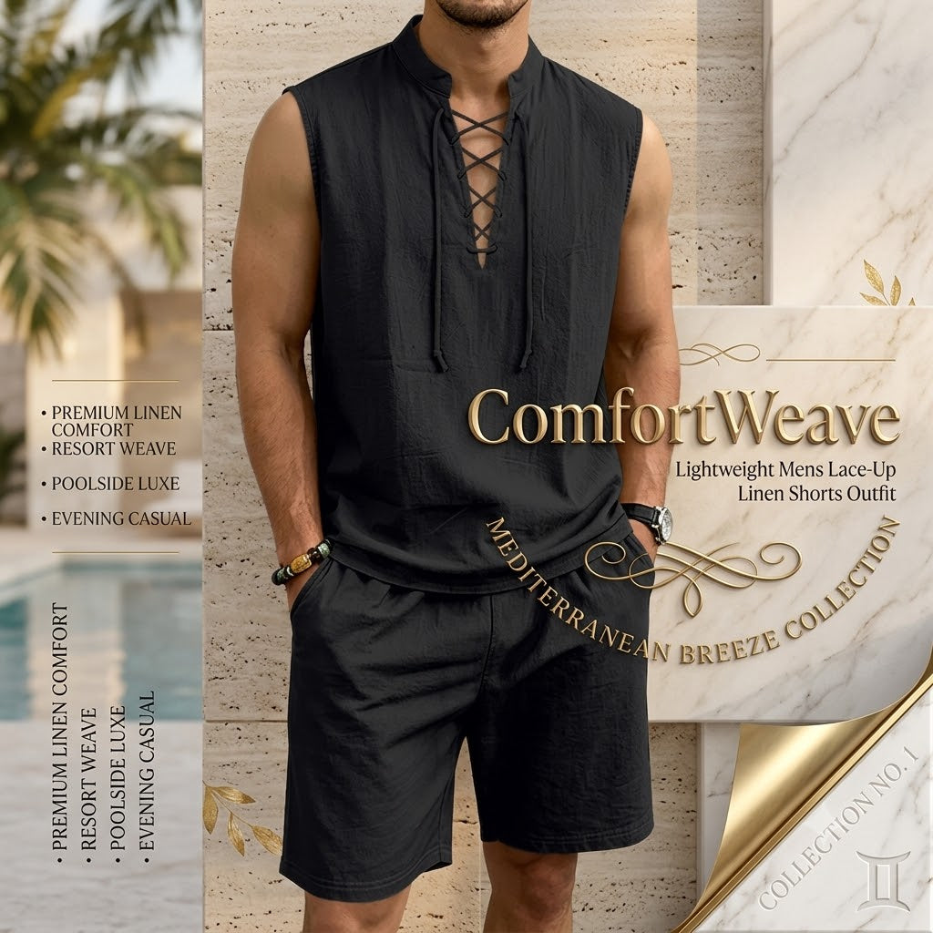 ComfortWeave – Lightweight Mens Lace-Up Linen Shorts Outfit