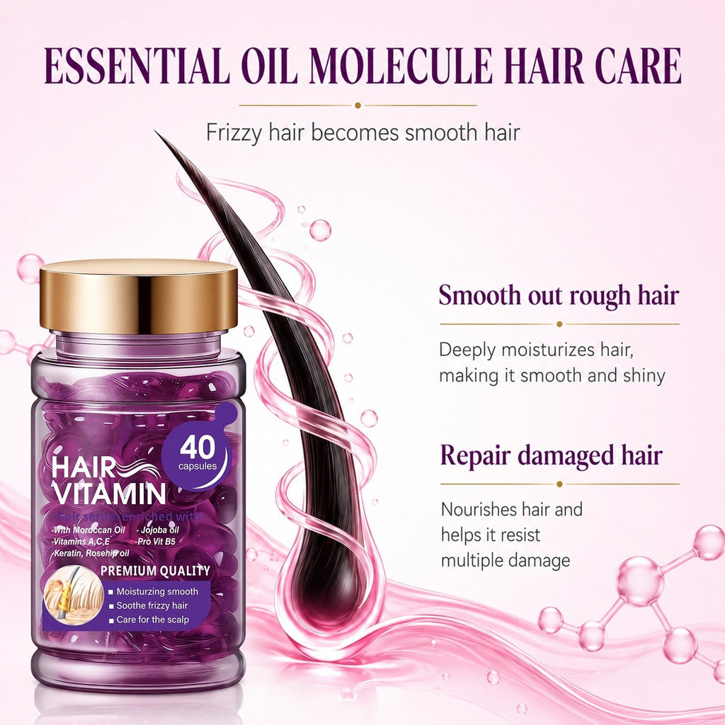 Hair Vitamin Capsules Infused with Violet Vitamins & Argan Oil for Color-Treated & Permed Hair Smooths Frizz Restores Silkiness & Shine 40 Capsules.