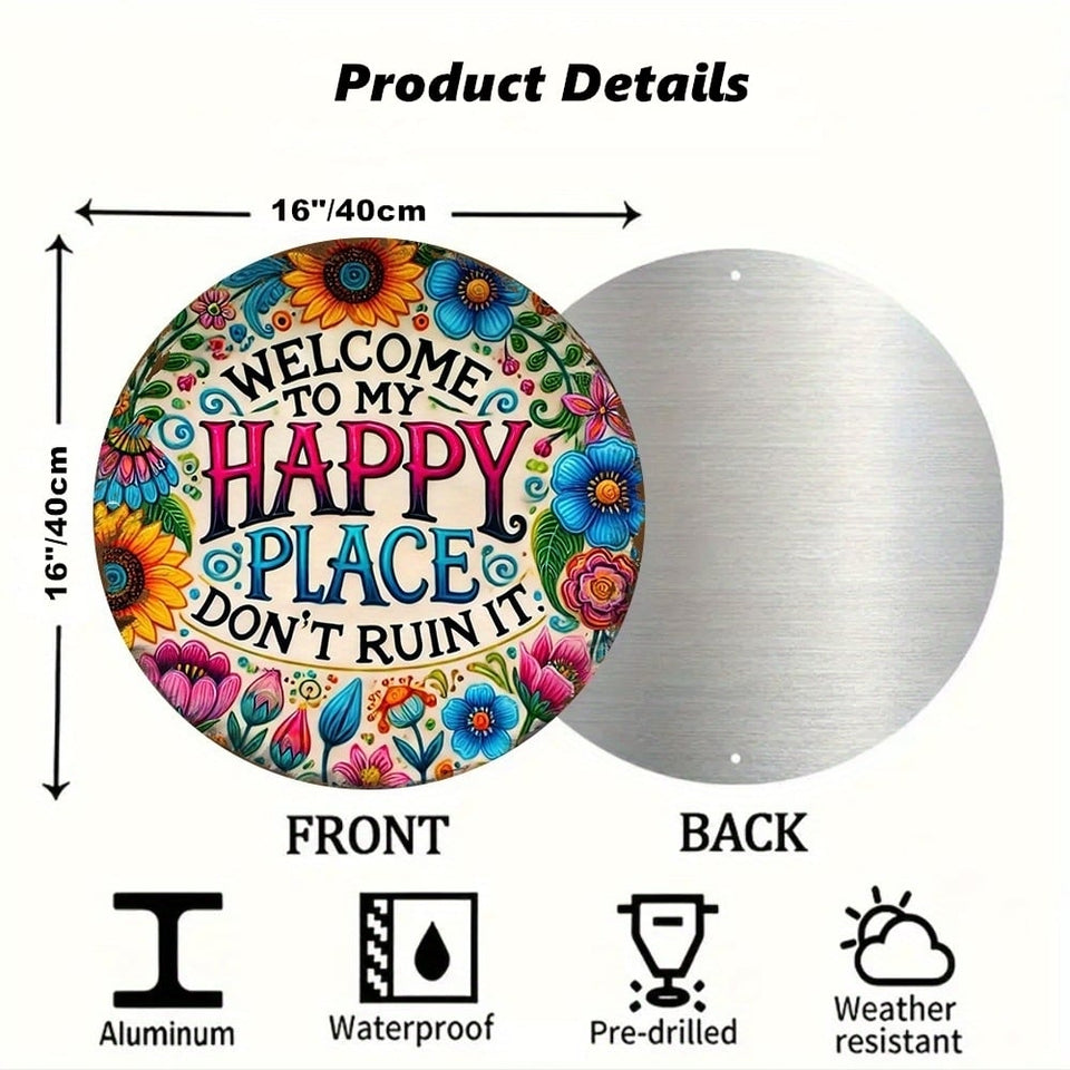 PetalHaven - “My Happy Place” Round Metal Wall Décor