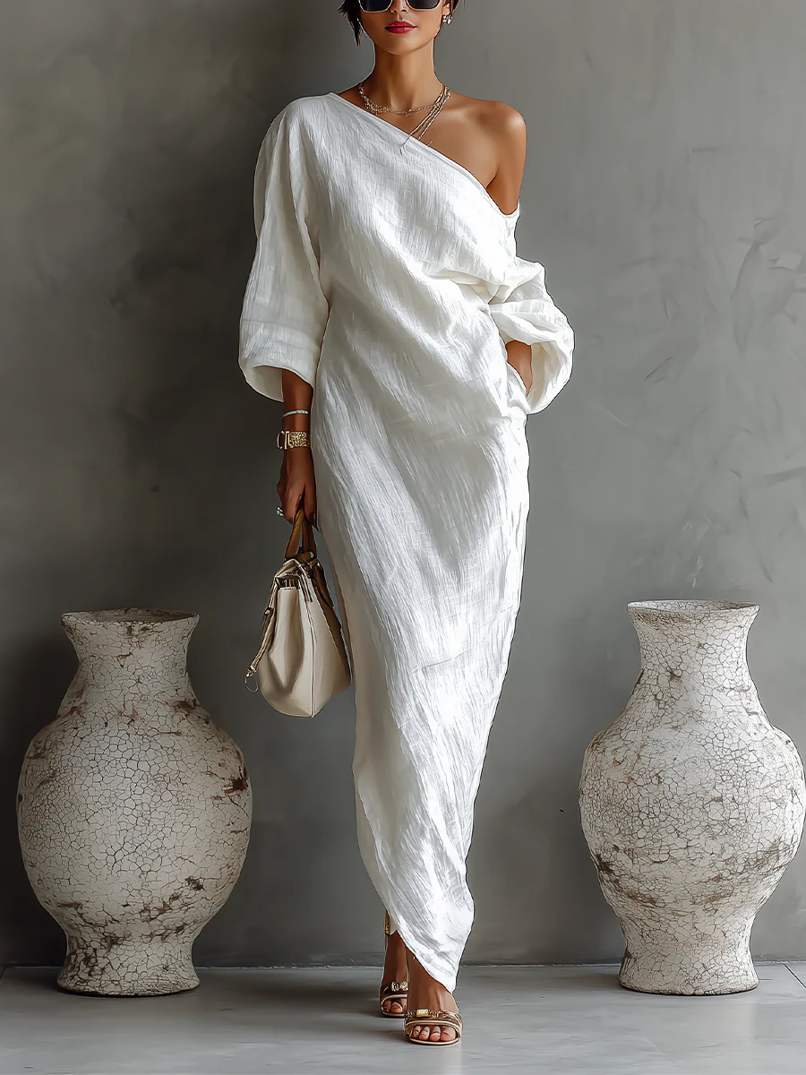 MoonlitCharm – Elegant White Maxi Gown