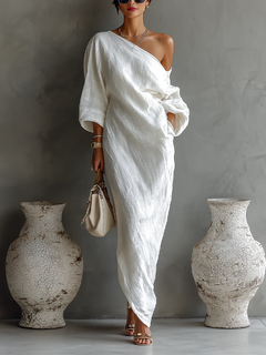 MoonlitCharm – Elegant White Maxi Gown