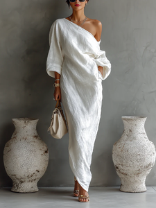 MoonlitCharm – Elegant White Maxi Gown
