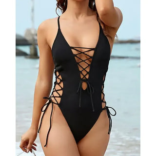 CurveSculpt – Sexy Lace Up One Piece Swimsuit