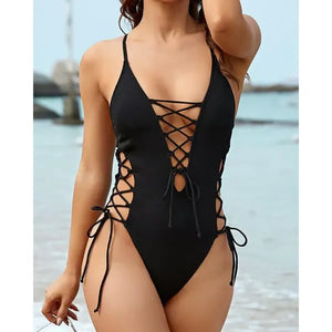 CurveSculpt – Sexy Lace Up One Piece Swimsuit
