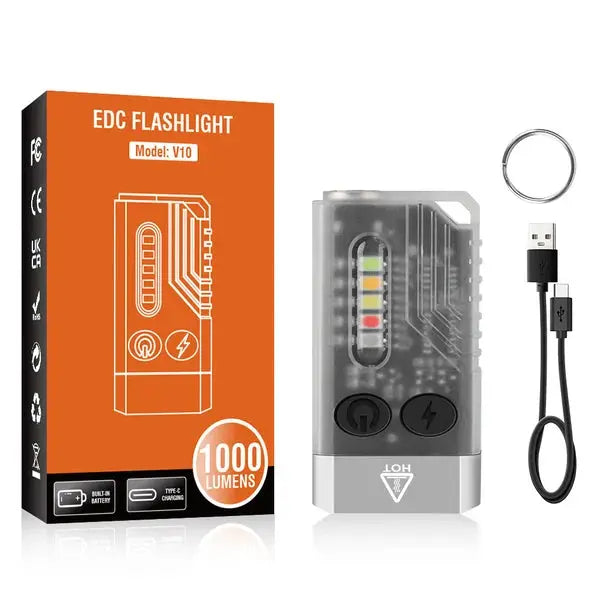 EDC Flashlight with Red UV Blue Light -Super Bright 1000LM marnetic