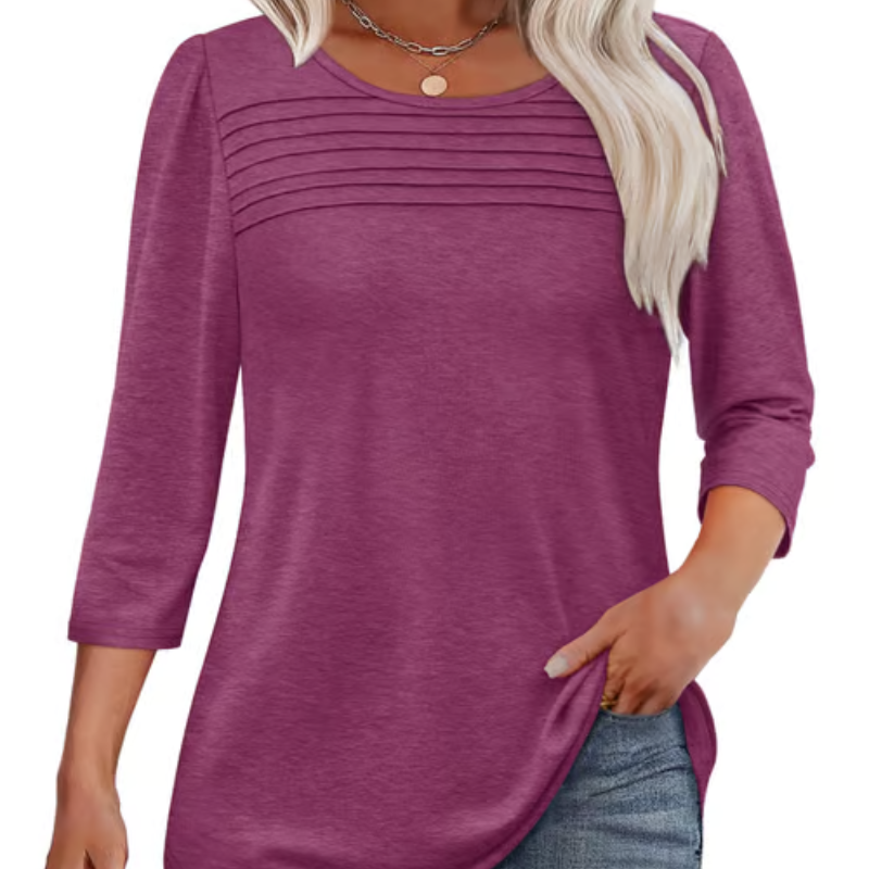 LuxeDrape - Elegant Pleated Front T Shirt