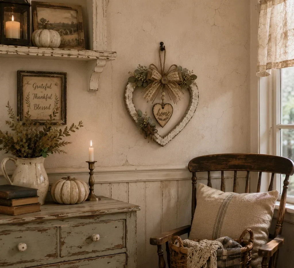 HearthBloom – Rustic Farmhouse Home Heart Wreath