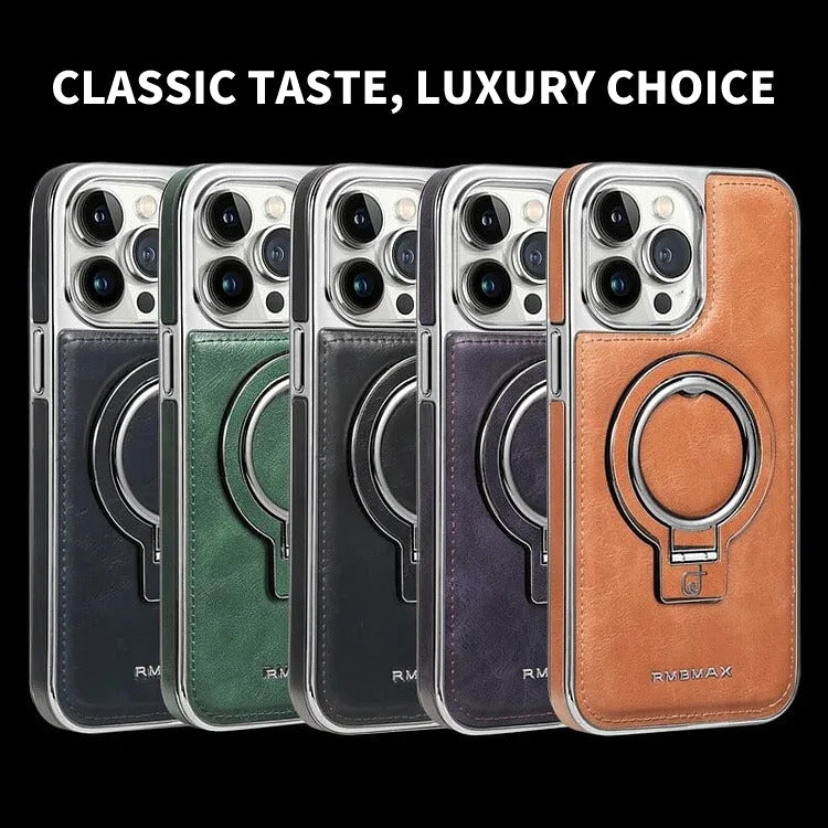 Premium iPhone Stand Case – Leather & Metal