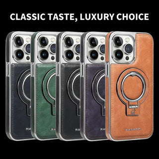 Premium iPhone Stand Case – Leather & Metal