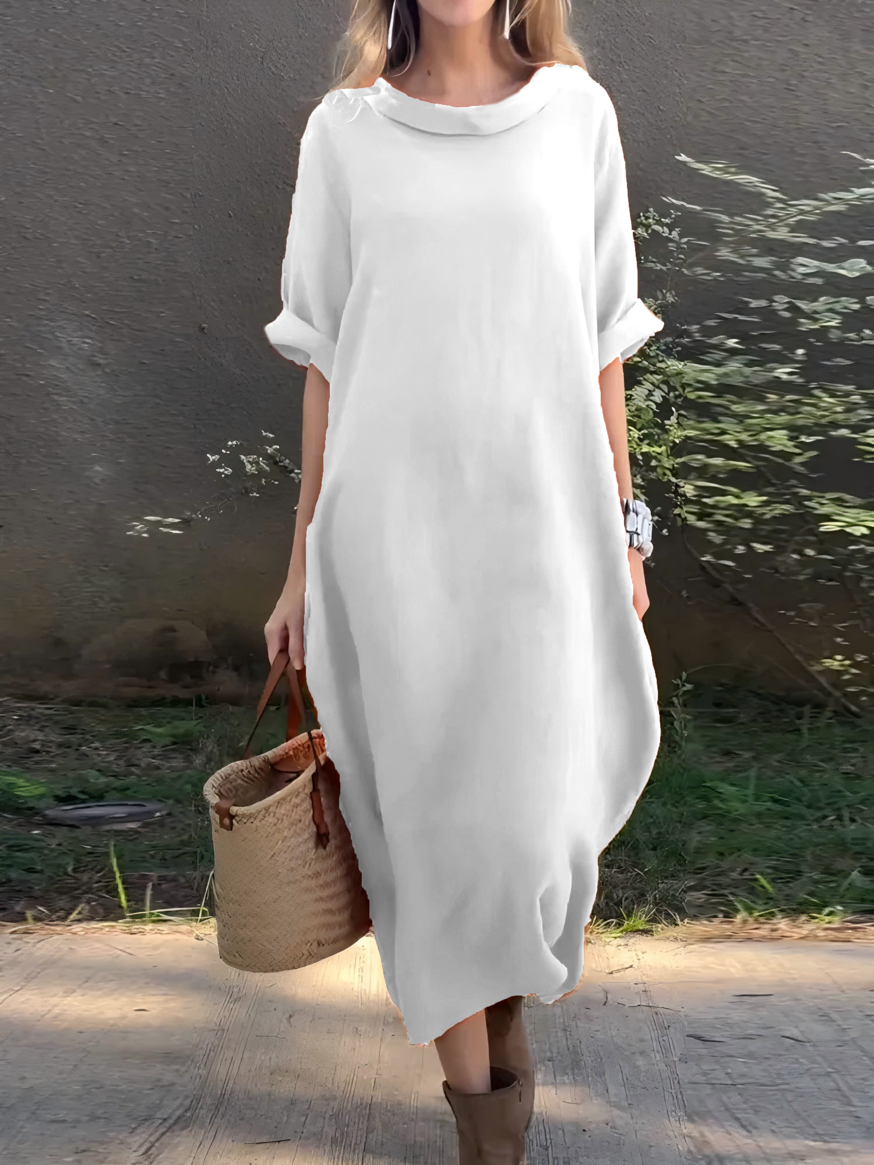 Lässiges Damenkleid aus Baumwolle und Leinen in Unifarbe
