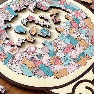 Cattitude - Morandi-Colored Wooden Puzzle
