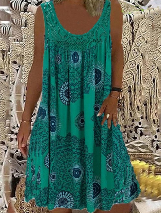 BreezeBloom – Sleeveless Summer Print Dress