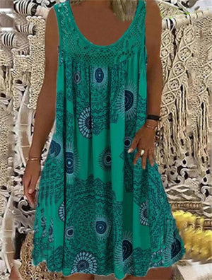 BreezeBloom – Sleeveless Summer Print Dress