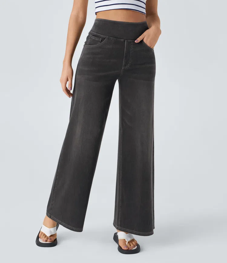 AuraStretch – Super Stretch High-Waisted Wide Leg Jeans