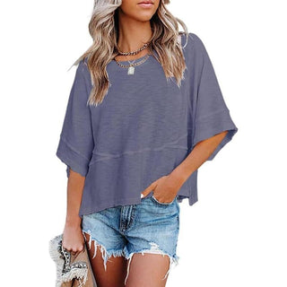 Women's Summer Casual Crewneck Batwing Half Sleeve T-Shirts Solid Color Loose Fit Cute Basic Flowy Tops Tees Blouses