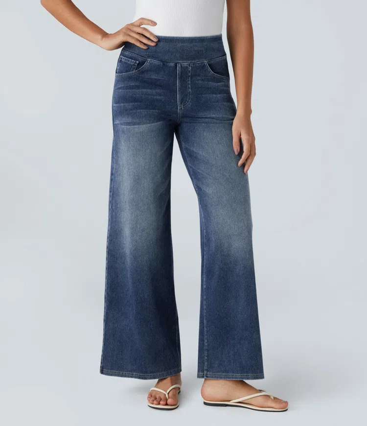AuraStretch – Super Stretch High-Waisted Wide Leg Jeans