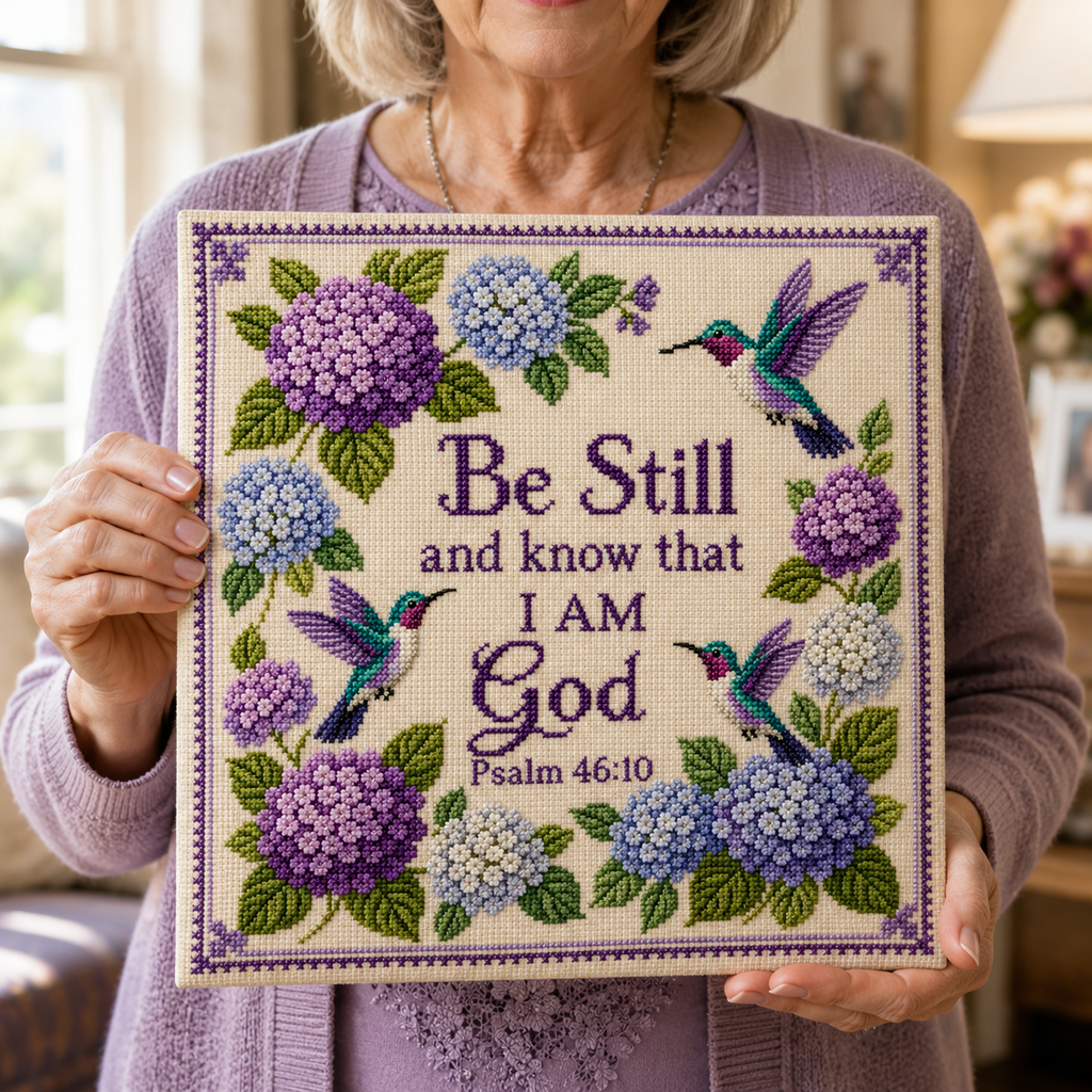 🔥Last Day 49% OFF - Hummingbird Garden Faith Cross Stitch Kit
