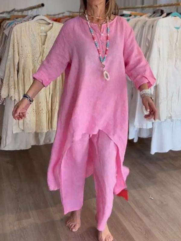 BreezyChic - Solid Color Linen Suit