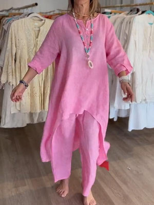 BreezyChic - Solid Color Linen Suit