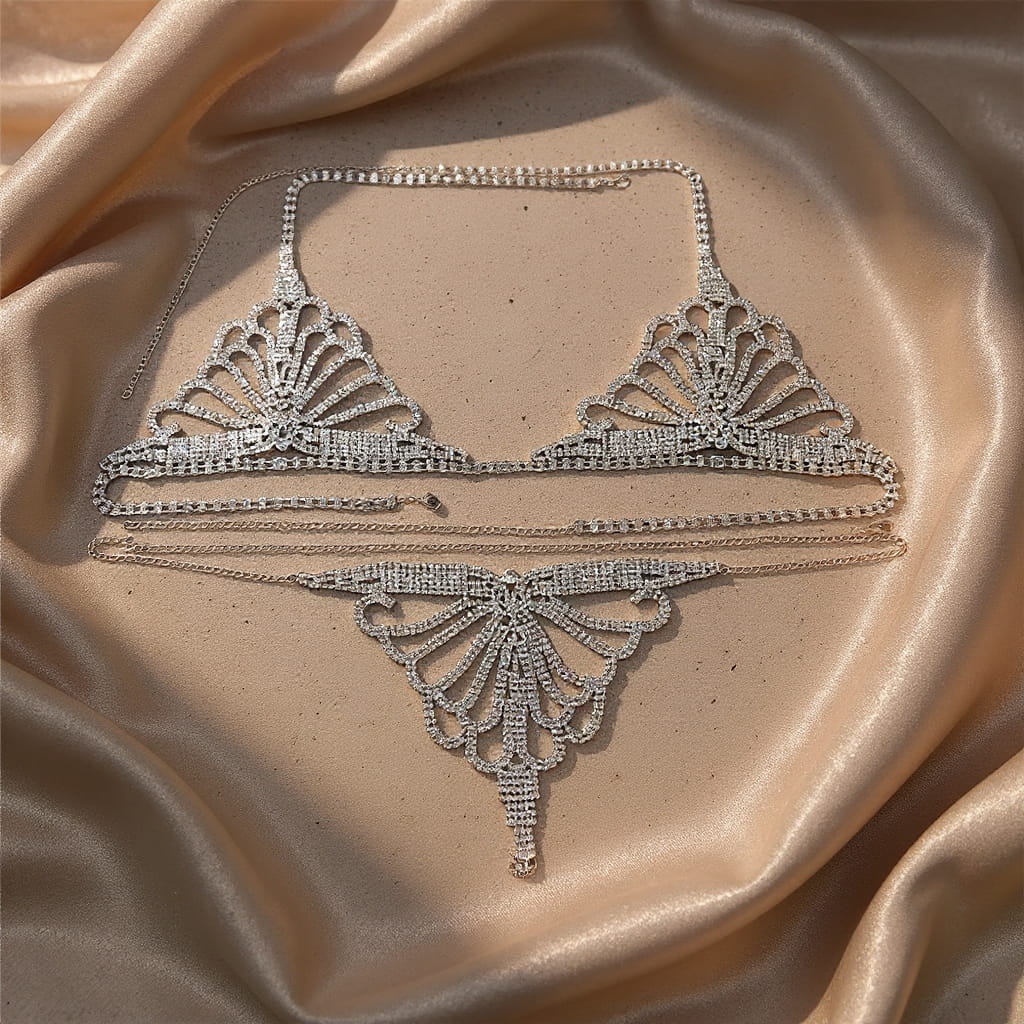 DazzleQueen - Chain & Rhinestone Lingerie Set