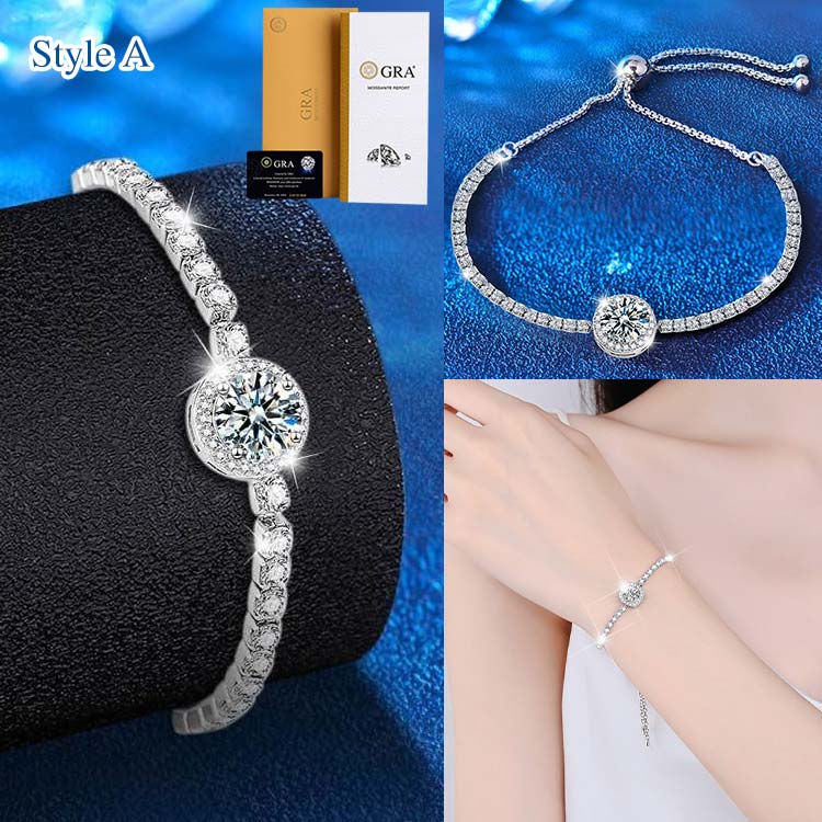 New Year Promotion  - Moissanite Bracelet with free premium gift box and GRA certificate - Adjustable chain length, 2 styles available