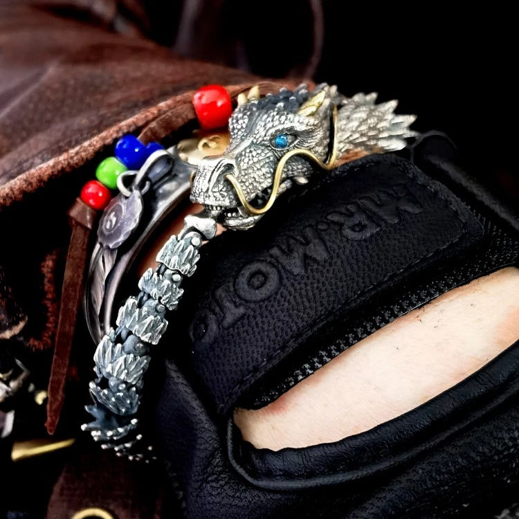 Pay day sale - Dragon Head Premium Sterling Silver Bracelet - Bring you fortune and good luck!