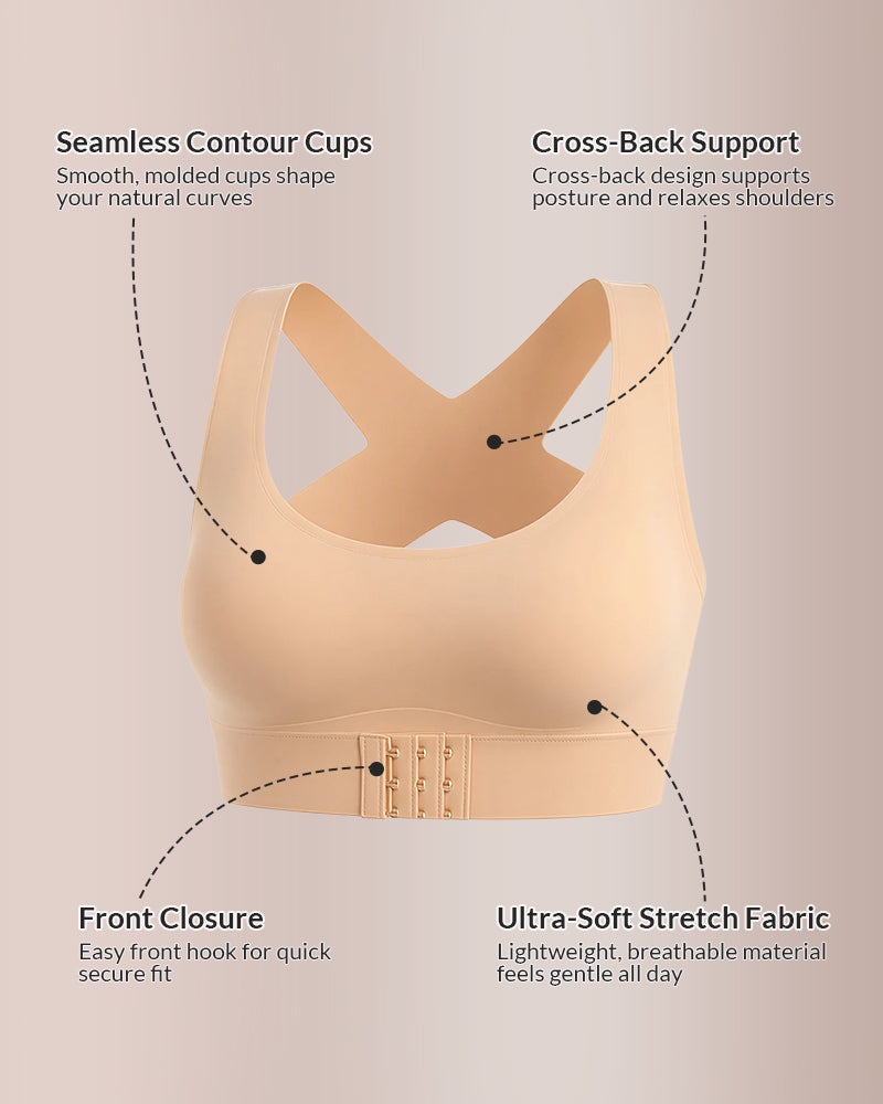 PostureEase – Front Closure Cross-Back Support Bra