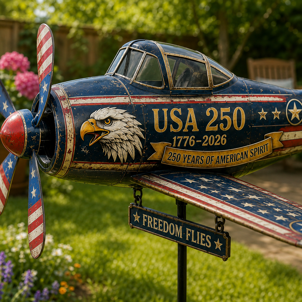 USA 250 Vintage Plane Metal Wind Spinner