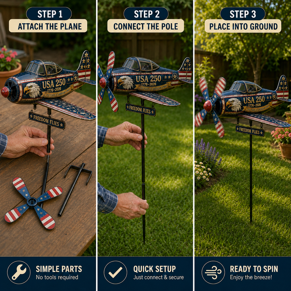 USA 250 Vintage Plane Metal Wind Spinner