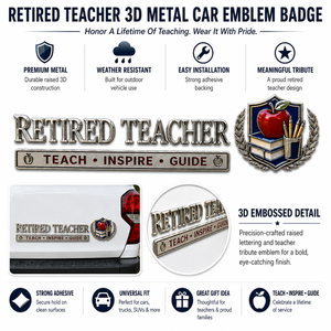 🍎 Retired Teacher Teach Inspire Guide Metal Car Emblem Badge
