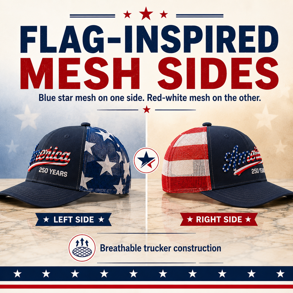 🔥 Father’s Day Sale - ❤️ 🇺🇸 America 250 Years Patriotic Embroidered Mesh Trucker Cap